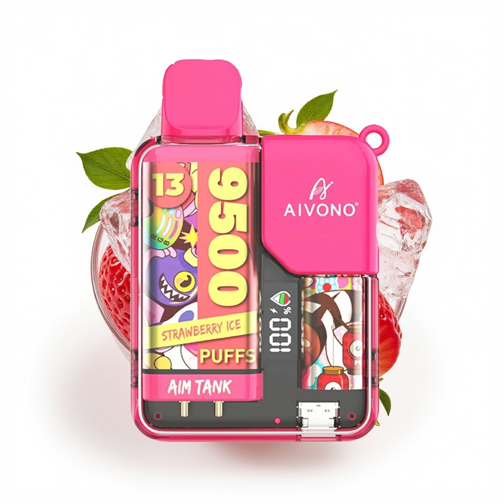 Aivono Aim Tank 9500 Jordbær Is med LCD-skjerm