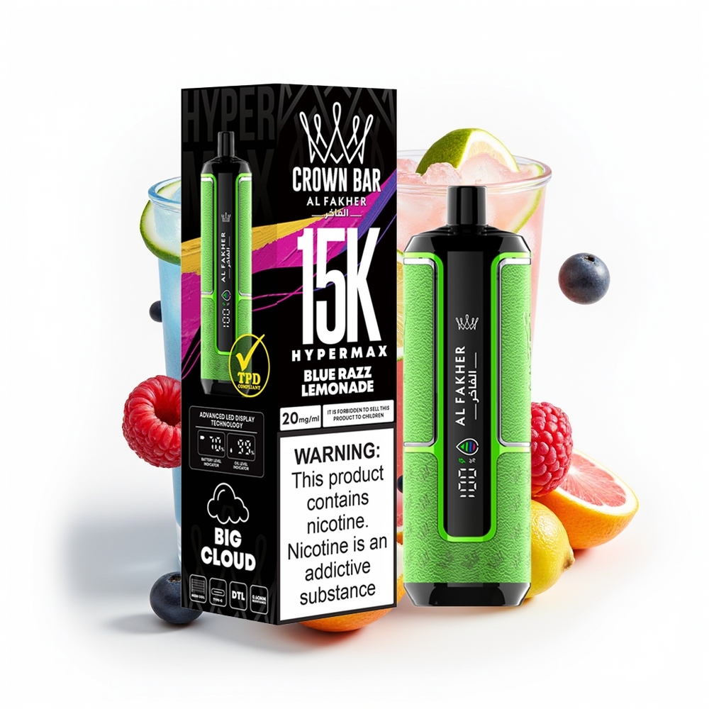 Al Fakher Crown Bar 15K Hypermax Blå Bringebær Lemonade 600mAh