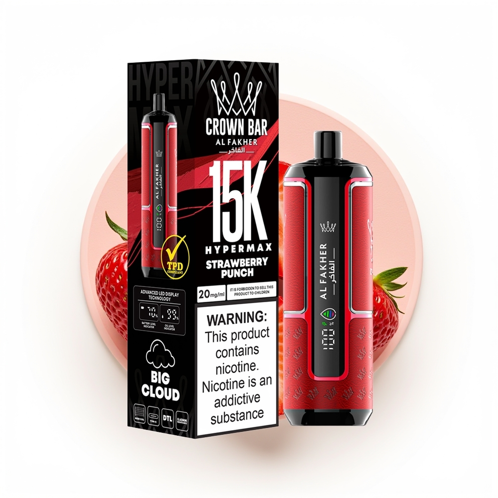 Al Fakher Crown Bar 15K Hypermax Jordbær Punch 22ml