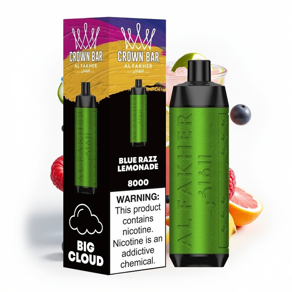 Al Fakher Crown Bar 8000 Crystal Blå Bringebær Lemonade med Type-C